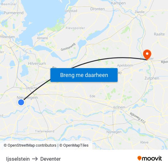 Ijsselstein to Deventer map