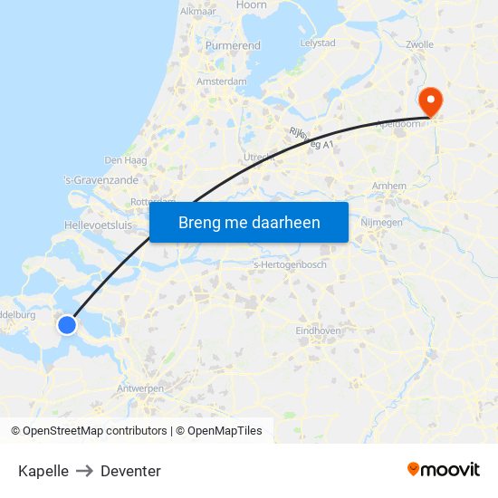 Kapelle to Deventer map