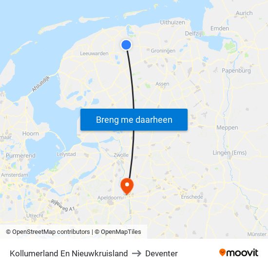 Kollumerland En Nieuwkruisland to Deventer map