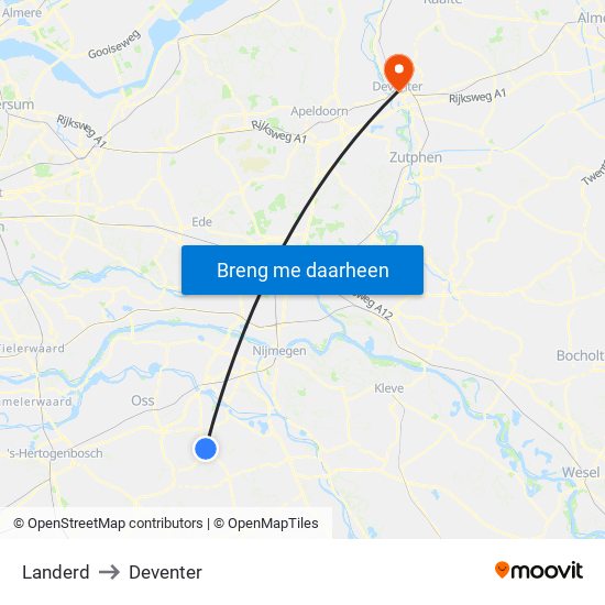 Landerd to Deventer map