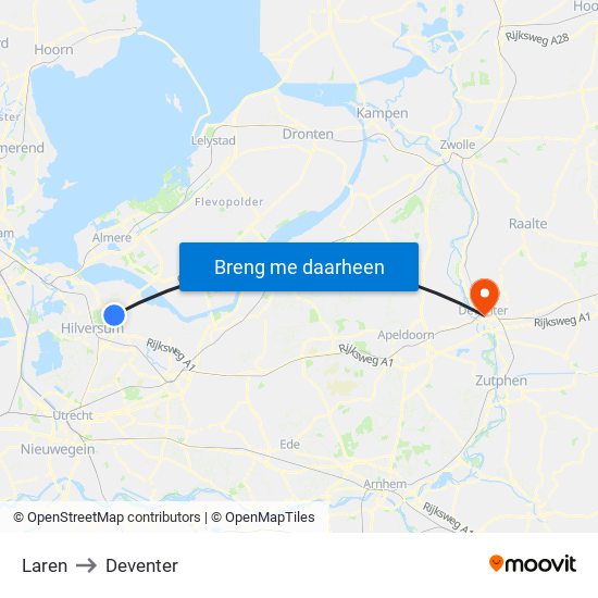 Laren to Deventer map