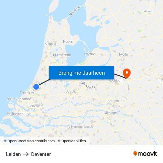 Leiden to Deventer map