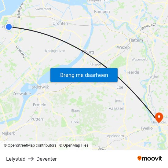 Lelystad to Deventer map