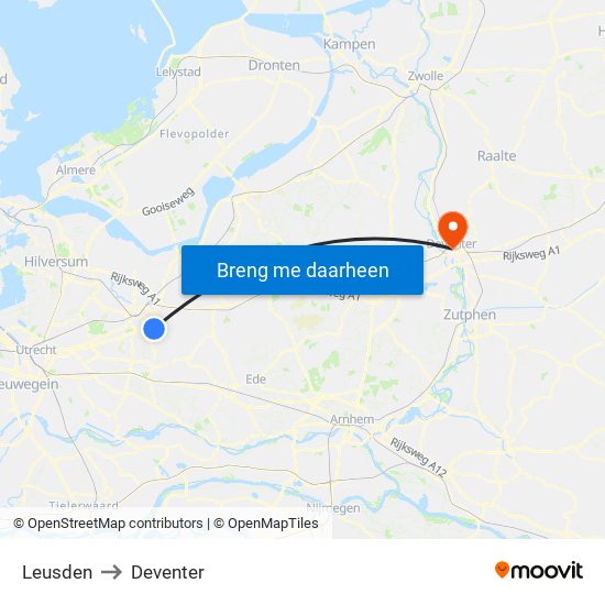 Leusden to Deventer map