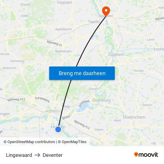 Lingewaard to Deventer map