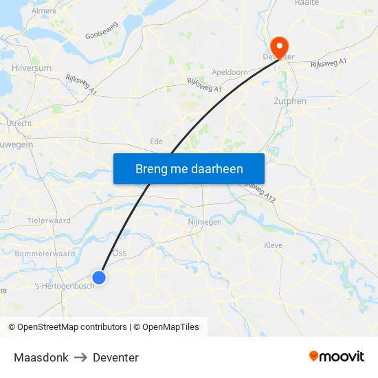 Maasdonk to Deventer map