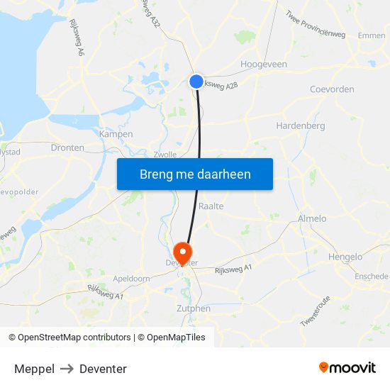 Meppel to Deventer map