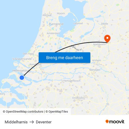 Middelharnis to Deventer map