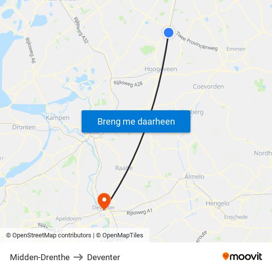Midden-Drenthe to Deventer map