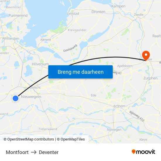 Montfoort to Deventer map