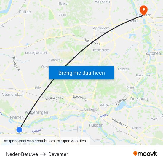 Neder-Betuwe to Deventer map