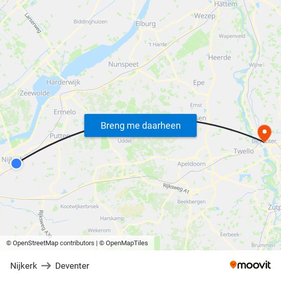 Nijkerk to Deventer map