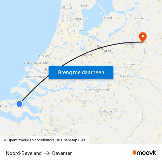 Noord-Beveland to Deventer map