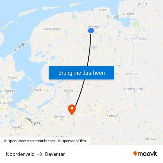 Noordenveld to Deventer map