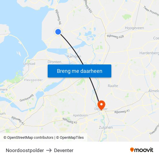 Noordoostpolder to Deventer map