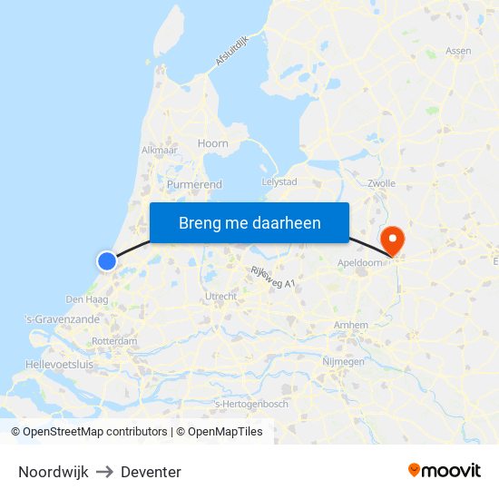 Noordwijk to Deventer map