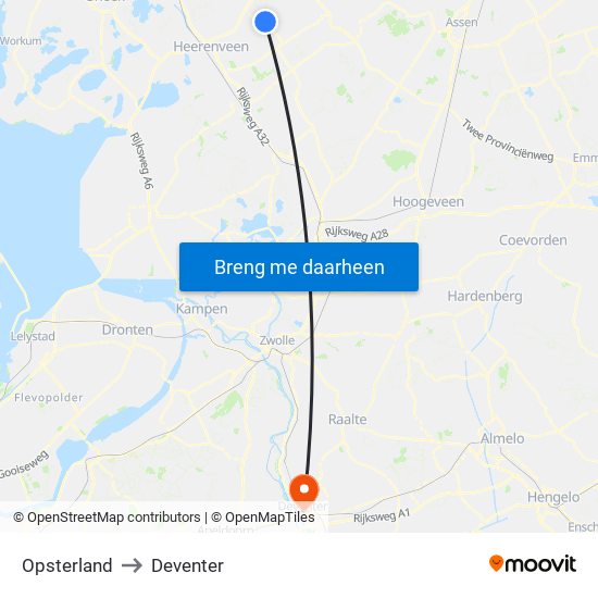 Opsterland to Deventer map