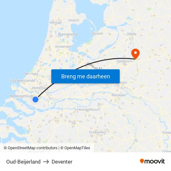 Oud-Beijerland to Deventer map