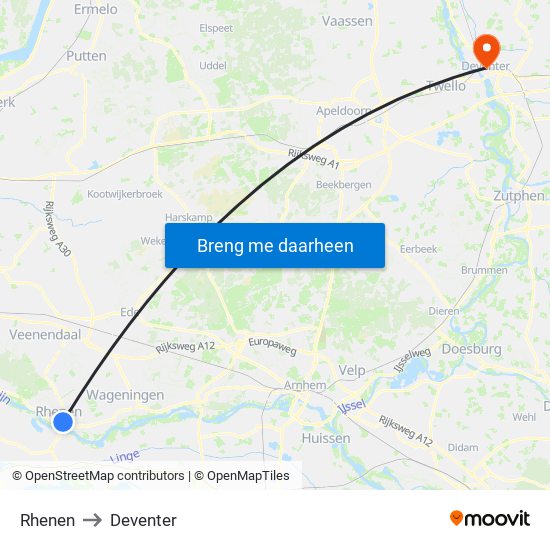 Rhenen to Deventer map