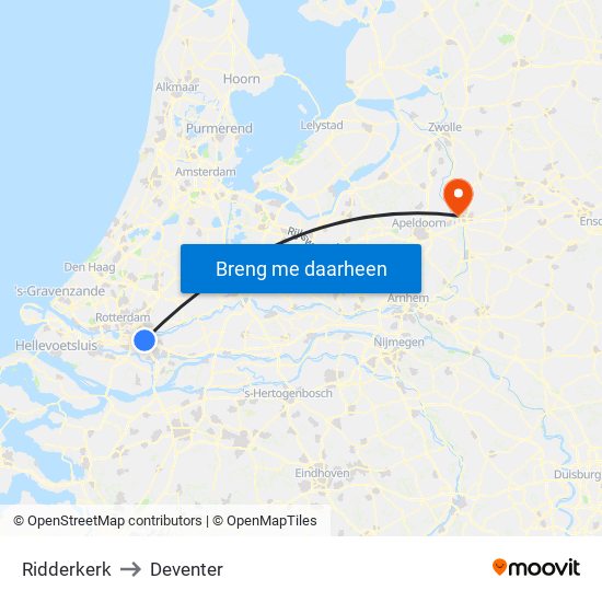 Ridderkerk to Deventer map