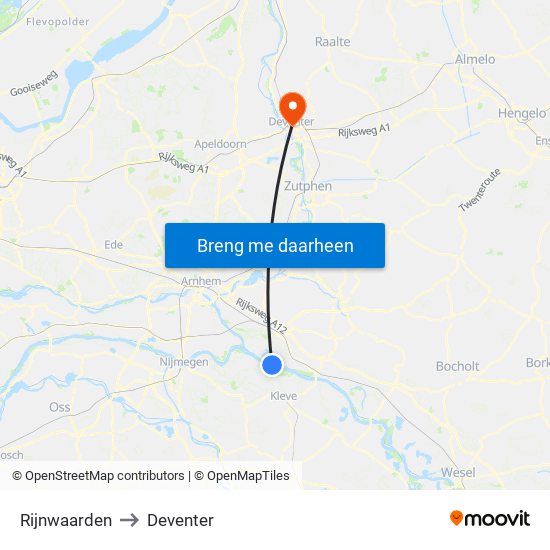 Rijnwaarden to Deventer map