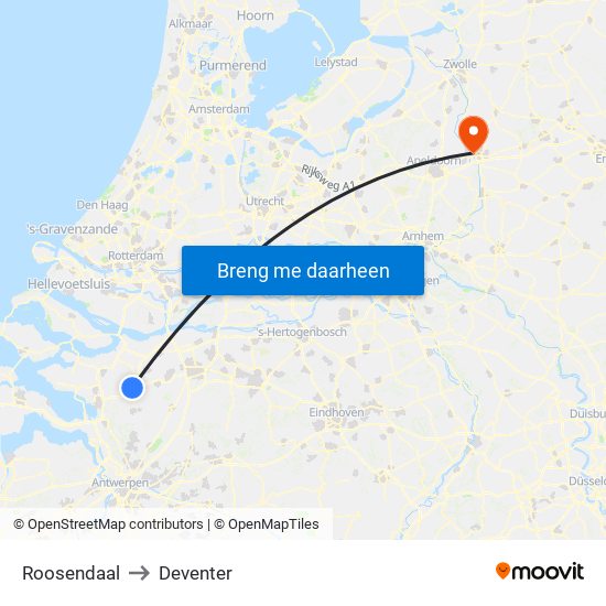 Roosendaal to Deventer map