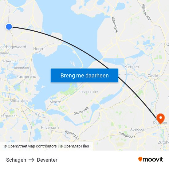 Schagen to Deventer map