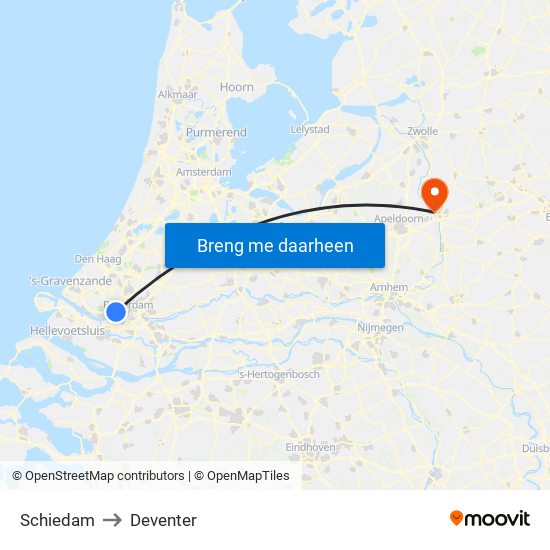 Schiedam to Deventer map