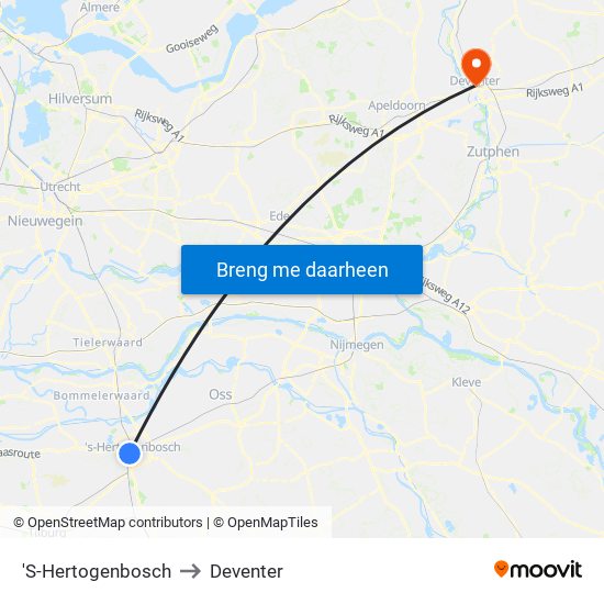 'S-Hertogenbosch to Deventer map