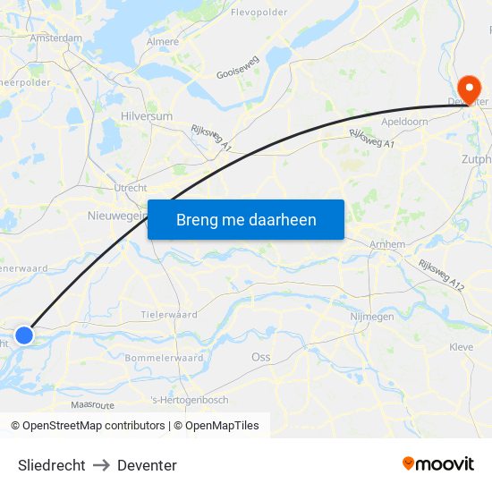 Sliedrecht to Deventer map