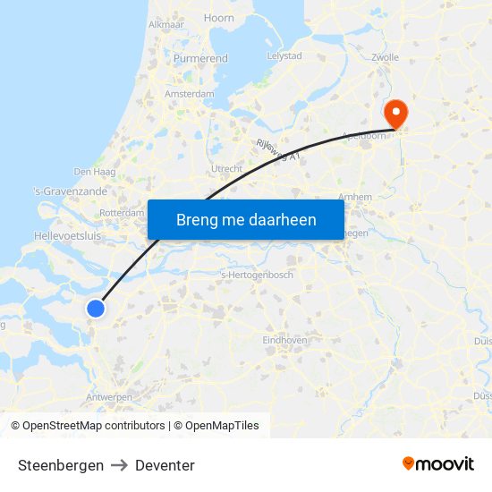 Steenbergen to Deventer map