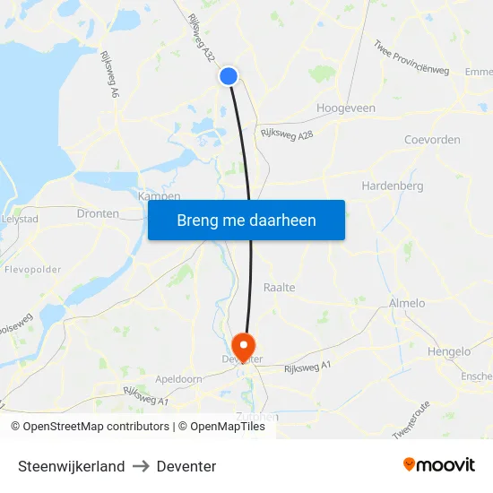 Steenwijkerland to Deventer map