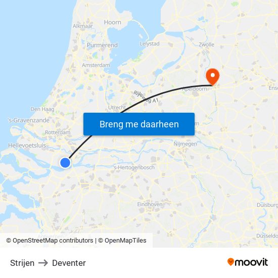 Strijen to Deventer map