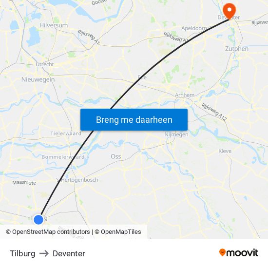 Tilburg to Deventer map