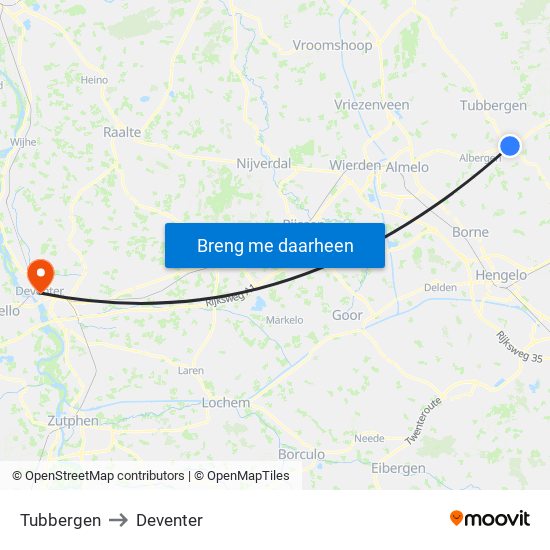 Tubbergen to Deventer map