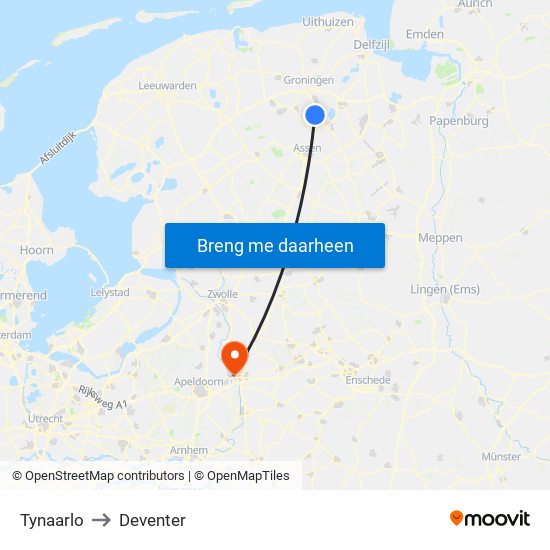 Tynaarlo to Deventer map
