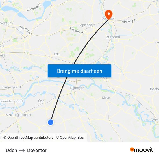 Uden to Deventer map