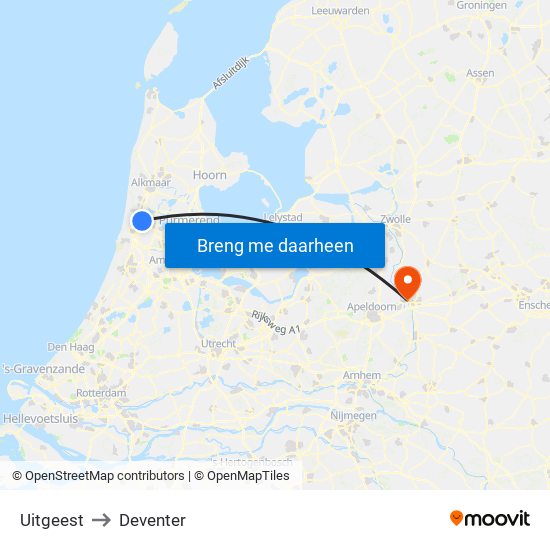 Uitgeest to Deventer map