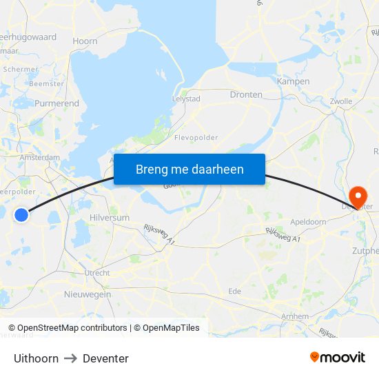 Uithoorn to Deventer map