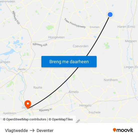 Vlagtwedde to Deventer map