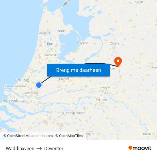 Waddinxveen to Deventer map