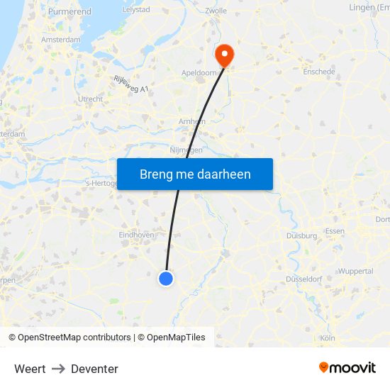 Weert to Deventer map