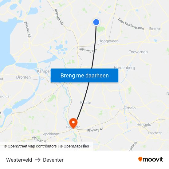 Westerveld to Deventer map