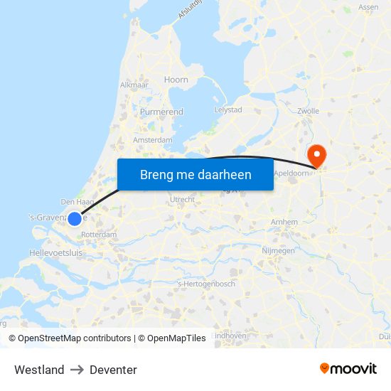 Westland to Deventer map