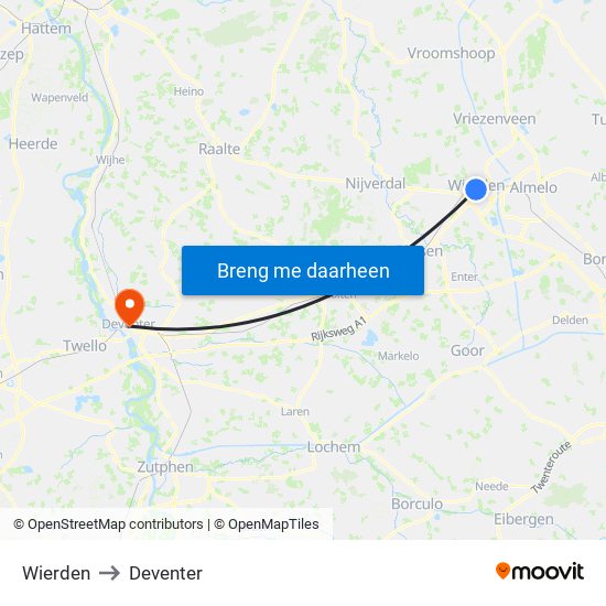 Wierden to Deventer map