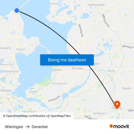 Wieringen to Deventer map