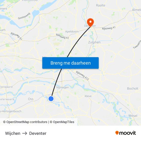 Wijchen to Deventer map