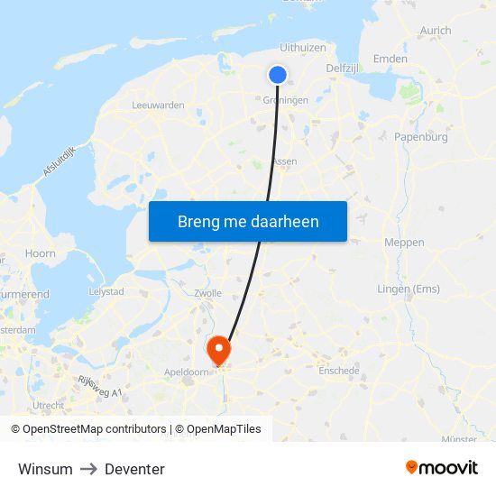 Winsum to Deventer map