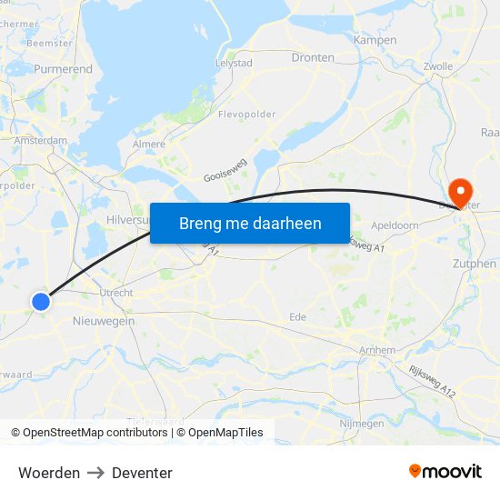 Woerden to Deventer map