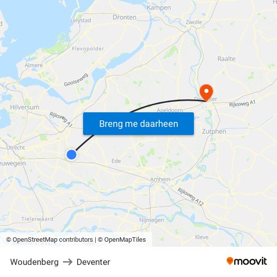 Woudenberg to Deventer map